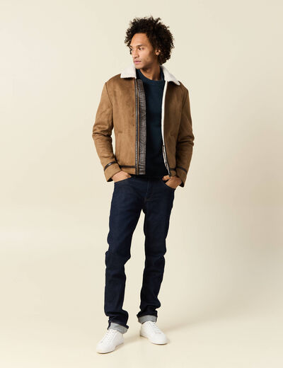 Blouson suédine col aviateur marron homme