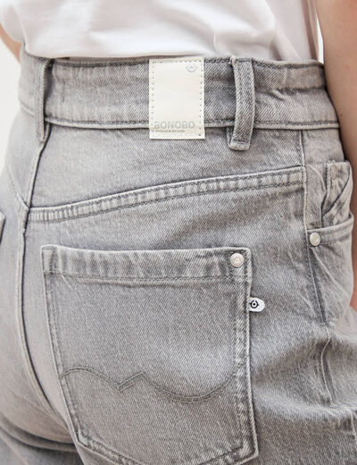 Jeans large taille haute denim gris femme