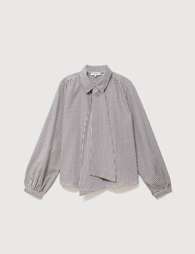 Chemise vichy droite manches longues bleu femme