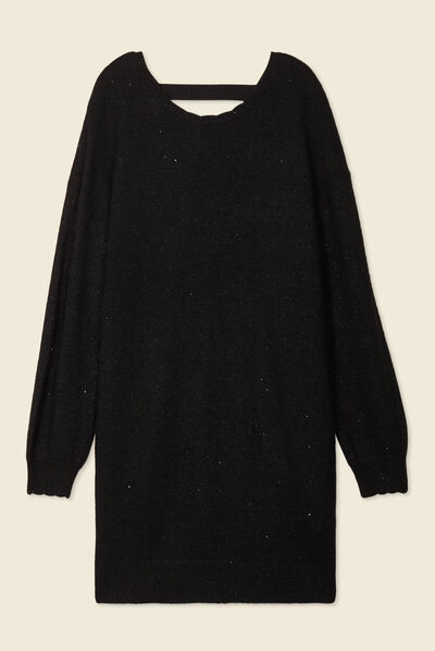 Robe pull droite sequins noir femme