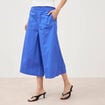 Pantalon large taille haute 3/4 en coton bleu electrique femme