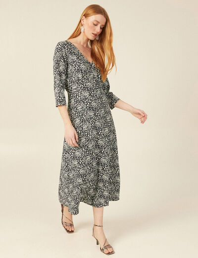 Robe midi droite manches 3/4 noir femme
