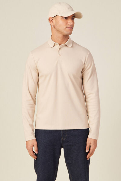 Polo manches longues beige homme