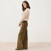Pantalon large taille haute en velours vert olive femme