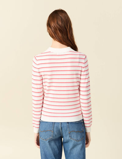 Polo ray&eacute; manches longues blanc femme