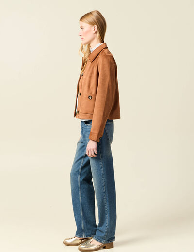 Veste manches longues col classique camel femme