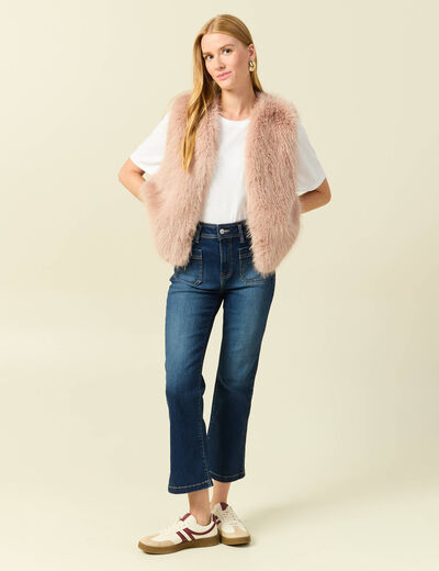 Jeans bootcut cropped taille haute denim brut femme
