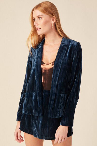 Veste velours éco-responsable bleu canard femme