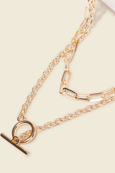 Collier chaînes 2 rangs couleur or femme