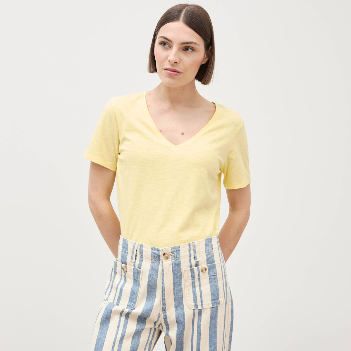 T-shirt manches courtes jaune pastel femme