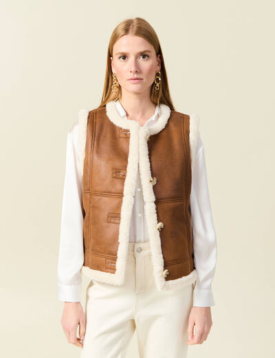 Veste su&eacute;dine sans manches marron femme