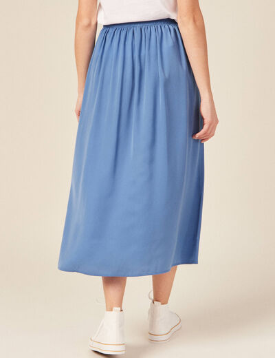 Jupe longue évasée satin bleu femme
