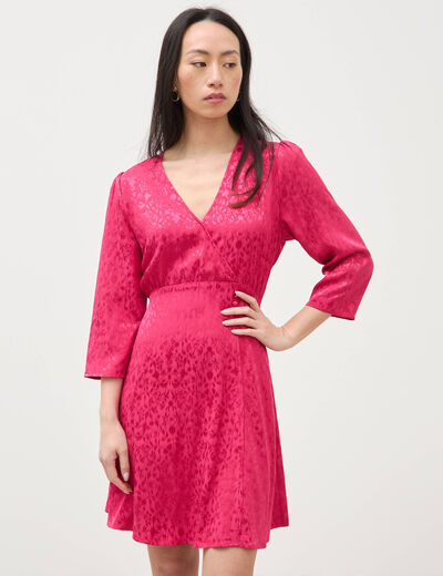 Robe &eacute;vas&eacute;e satin rose framboise femme