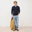 Pull col v manches longues bleu marine homme