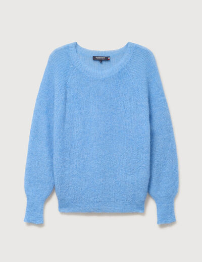 Pull manches longues col rond bleu clair femme