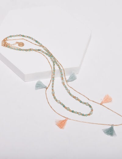 Collier 2 rangs bleu marine femme