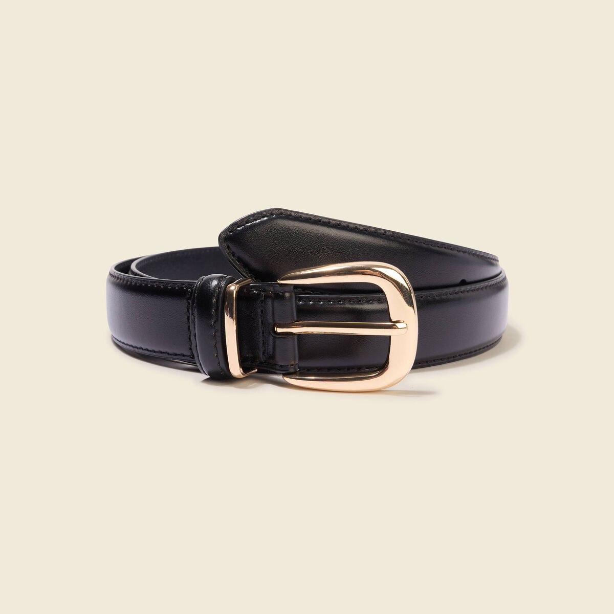 Ceinture fine en cuir noir femme