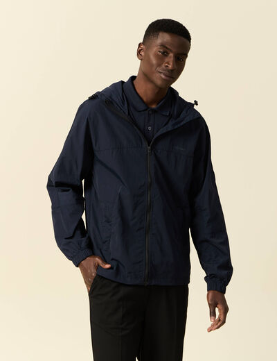 Coupe-vent zippé à capuche bleu marine homme