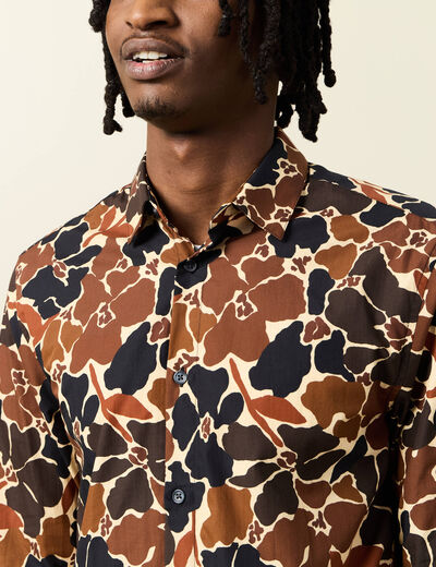 Chemise manches longues marron homme