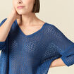 Pull ajour&eacute; col v manches 3/4 bleu marine femme