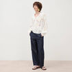 Blouse ample col mao manches longues ecru femme