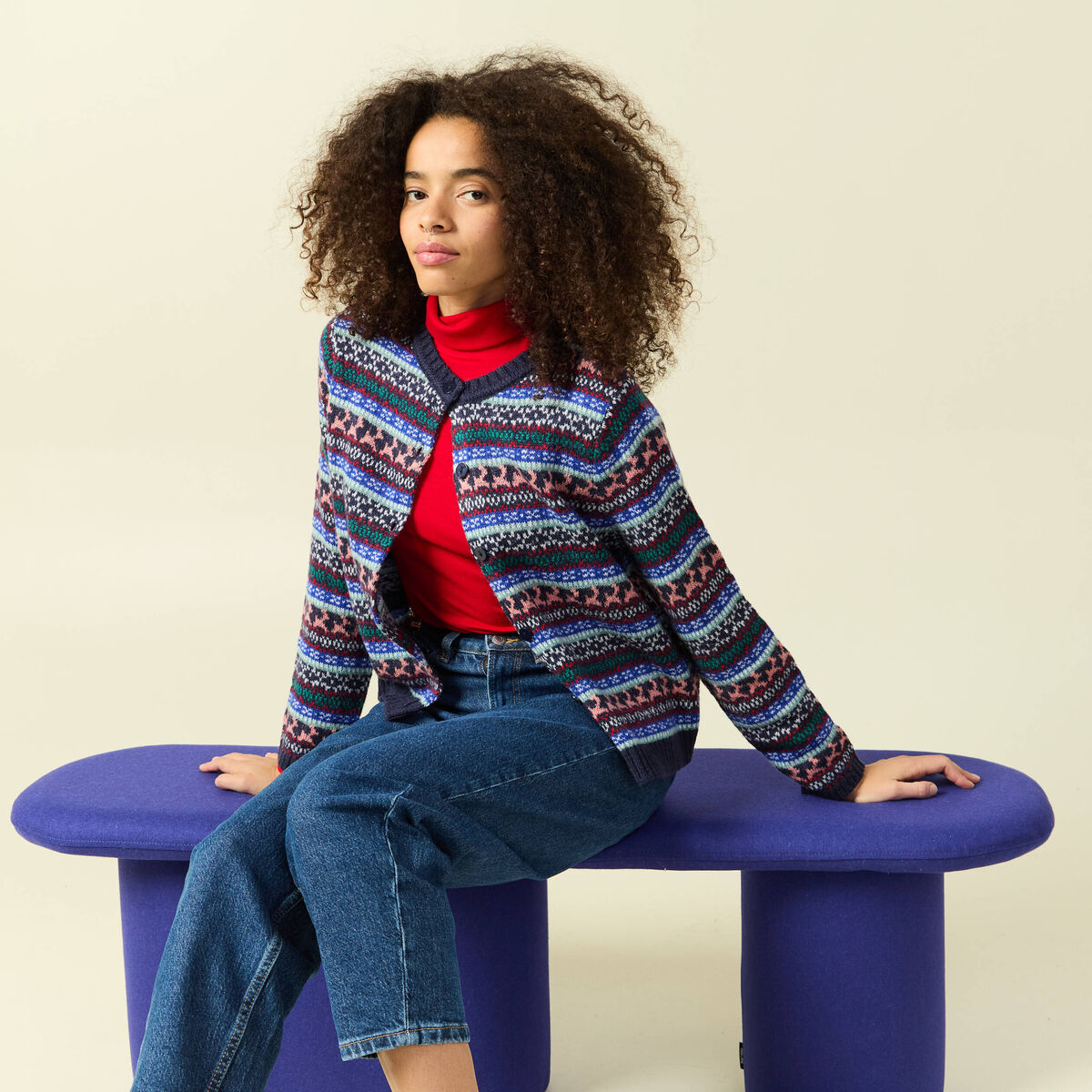 Gilet manches longues sp&eacute;cial no&euml;l bleu marine femme