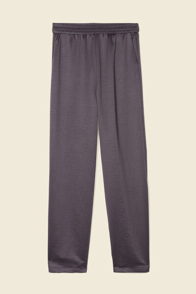 Pantalon large fluide satin gris foncé femme