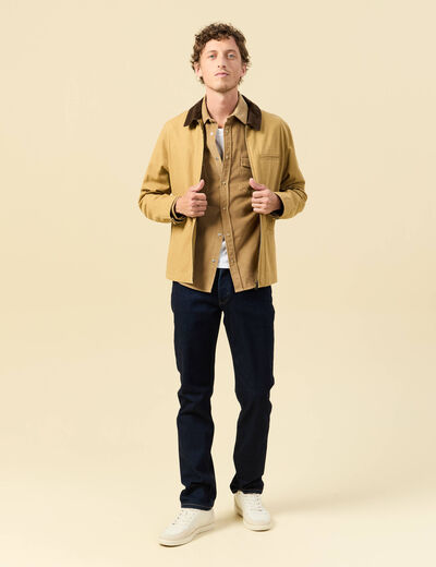 Chemise col classique manches longues beige homme