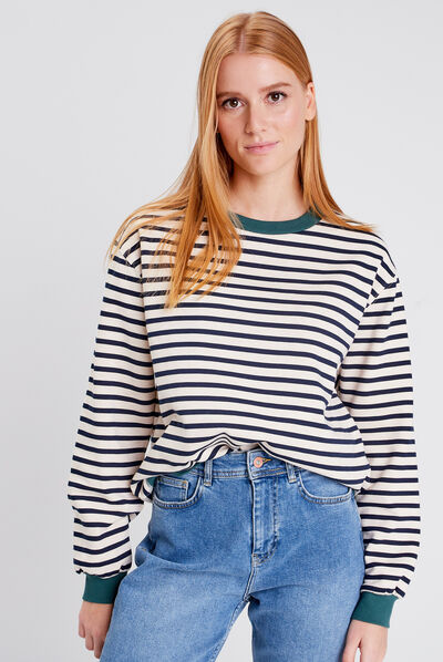 Sweat manches longues ecru femme