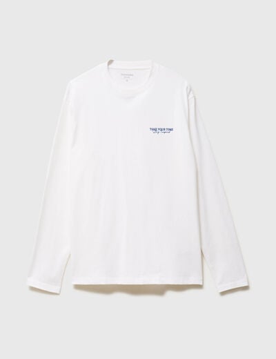 T-shirt droit en coton manches longues blanc homme