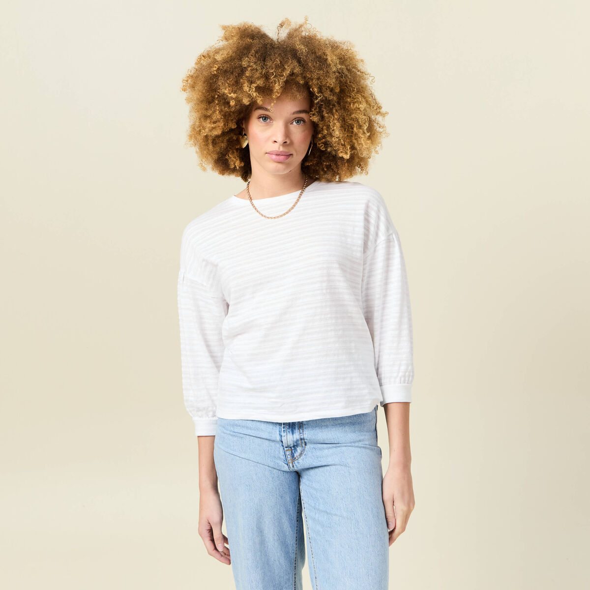 T-shirt manches 3/4 blanc femme