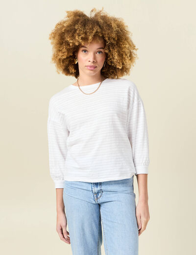 T-shirt manches 3/4 blanc femme