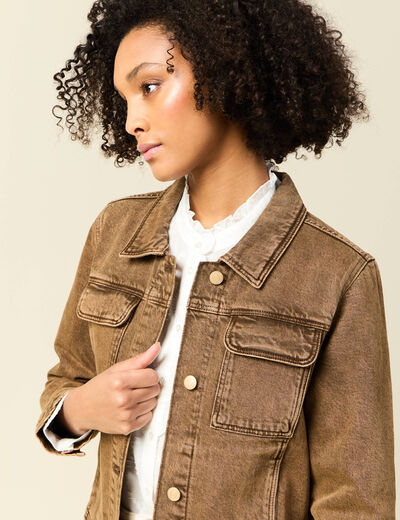 Blouson droit manches longues marron foncé femme