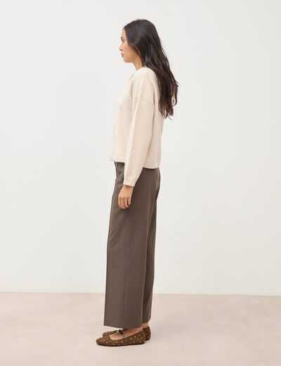 Pull &agrave; capuche zipp&eacute; beige femme