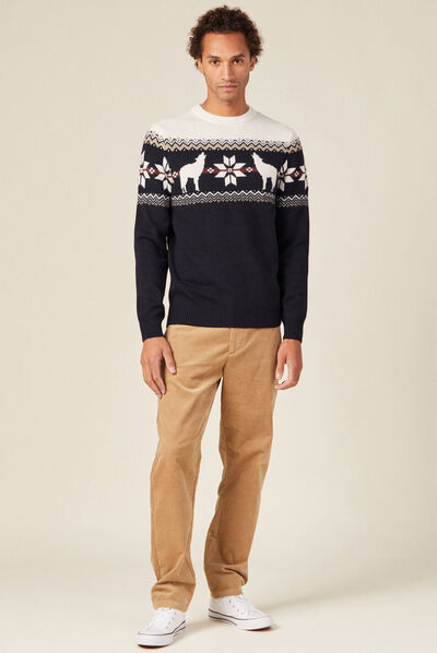 Pull manches longues bleu marine homme