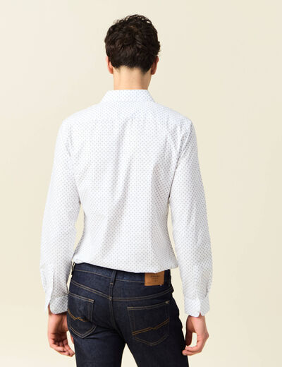 Chemise cintr&eacute;e en coton manches longues blanc homme