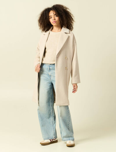 Pull col rond manches longues beige femme