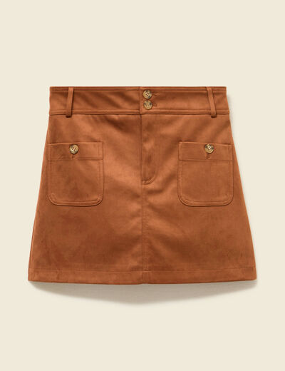 Mini-jupe droite doubl&eacute;e marron clair femme
