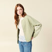 Cardigan droit court col rond brod&eacute; vert kaki femme