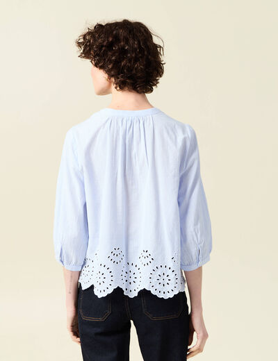 Chemise manches 3/4 brodée blanc femme