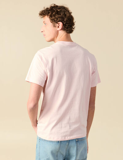 T-shirt en coton manches courtes rose poudr&eacute;e homme