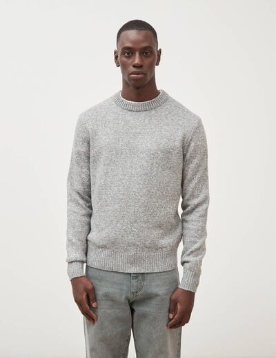 Pull droit tweed manches longues gris homme