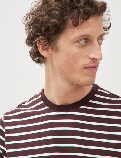 T-shirt en coton manches courtes marron fonc&eacute; homme
