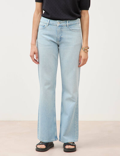 Jeans wide leg taille bascul&eacute;e bleu femme
