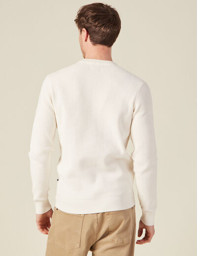 Pull manches longues col rond ecru homme