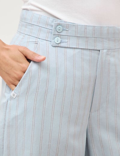 Pantalon large taille haute ceinture bleu ciel femme