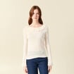 Pull col rond &agrave; volants manches longues ivoire femme