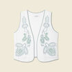 Gilet sans manches brodé ecru femme