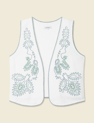 Gilet sans manches brodé ecru femme