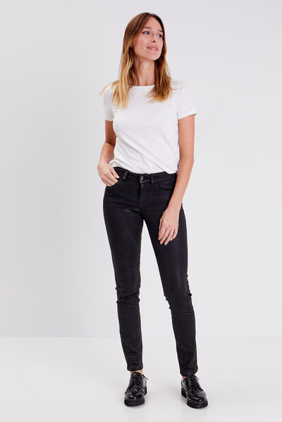 Jeans slim enduit denim noir enduit femme